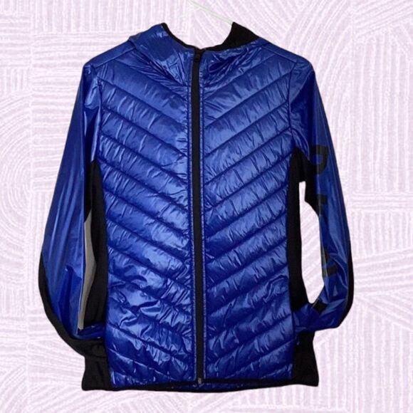 DKNY NEW SPORT HOODED JACKET COAT ZIP UP PACKABLE PUFFER COBALT BLUE SMALL - Picture 2 of 9